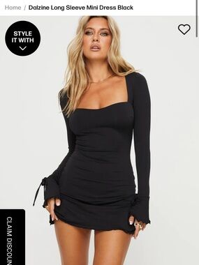 Princess Polly Long-Sleeve Black Square-Neck Mini Dress
